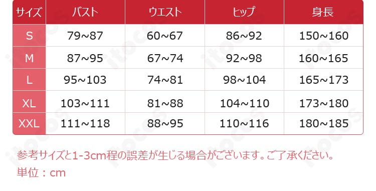 サイズ表記と各部位寸法を示す案内画像