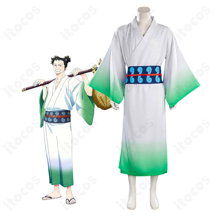 リューマのキャラクターイメージと白×グリーン和装コスプレ衣装の商品画像
