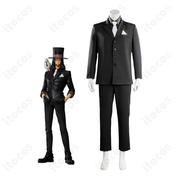 『ONE PIECE』ロブ・ルッチの黒スーツ衣装を着用したキャラクターイメージと商品全体