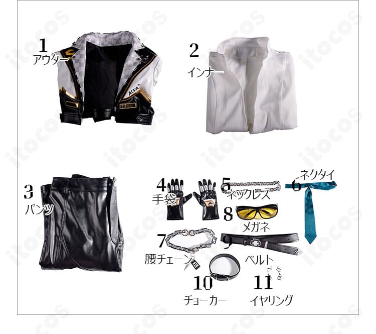 セット内容一式（アウター、インナー、パンツ、小物）の平置き画像