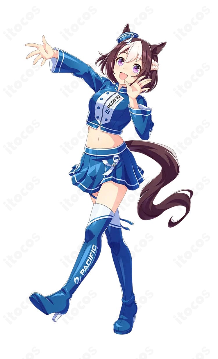 ウマ娘 プリティーダービー レースアンバサダーVer. 衣装を着用した全身イメージ。ジャケットとスカート、耳飾り(帽子)まで再現。