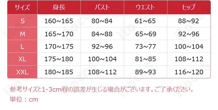 サイズ表(S〜XXL)と実寸ガイドの一覧画像