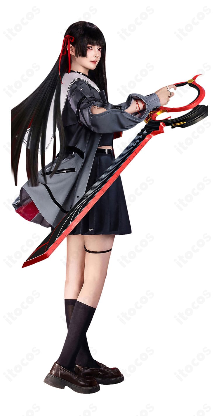 鳴潮 朽葉千咲 制服コスプレの側面シルエットとプリーツの落ち感