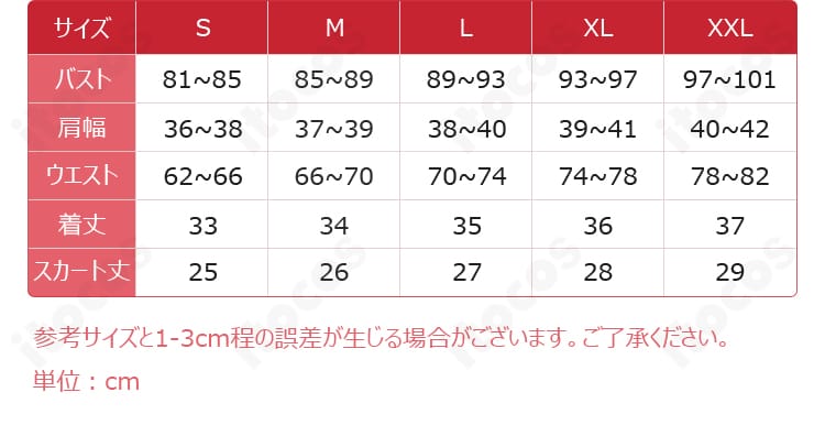 サイズ表と各部位寸法ガイド(S〜XXL)
