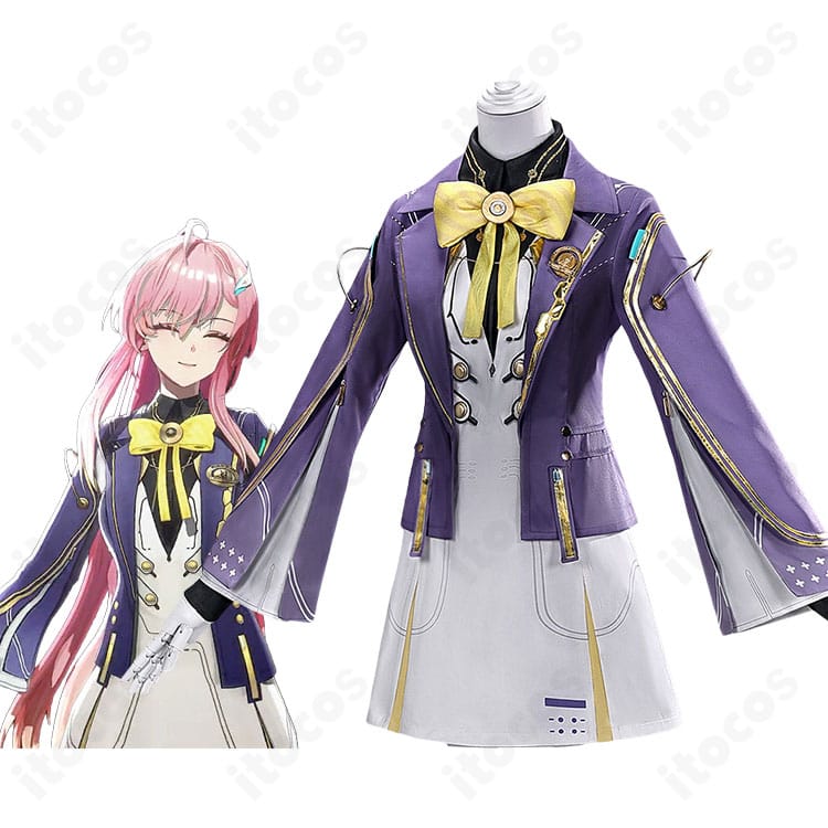 鳴潮 エイメス 制服コスプレ衣装と作品ビジュアル風イメージの比較カット