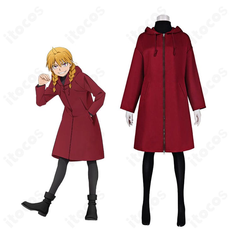 『黄泉のツガイ』ガブちゃんの赤いフードコートコスプレ衣装を着用した全身イメージ