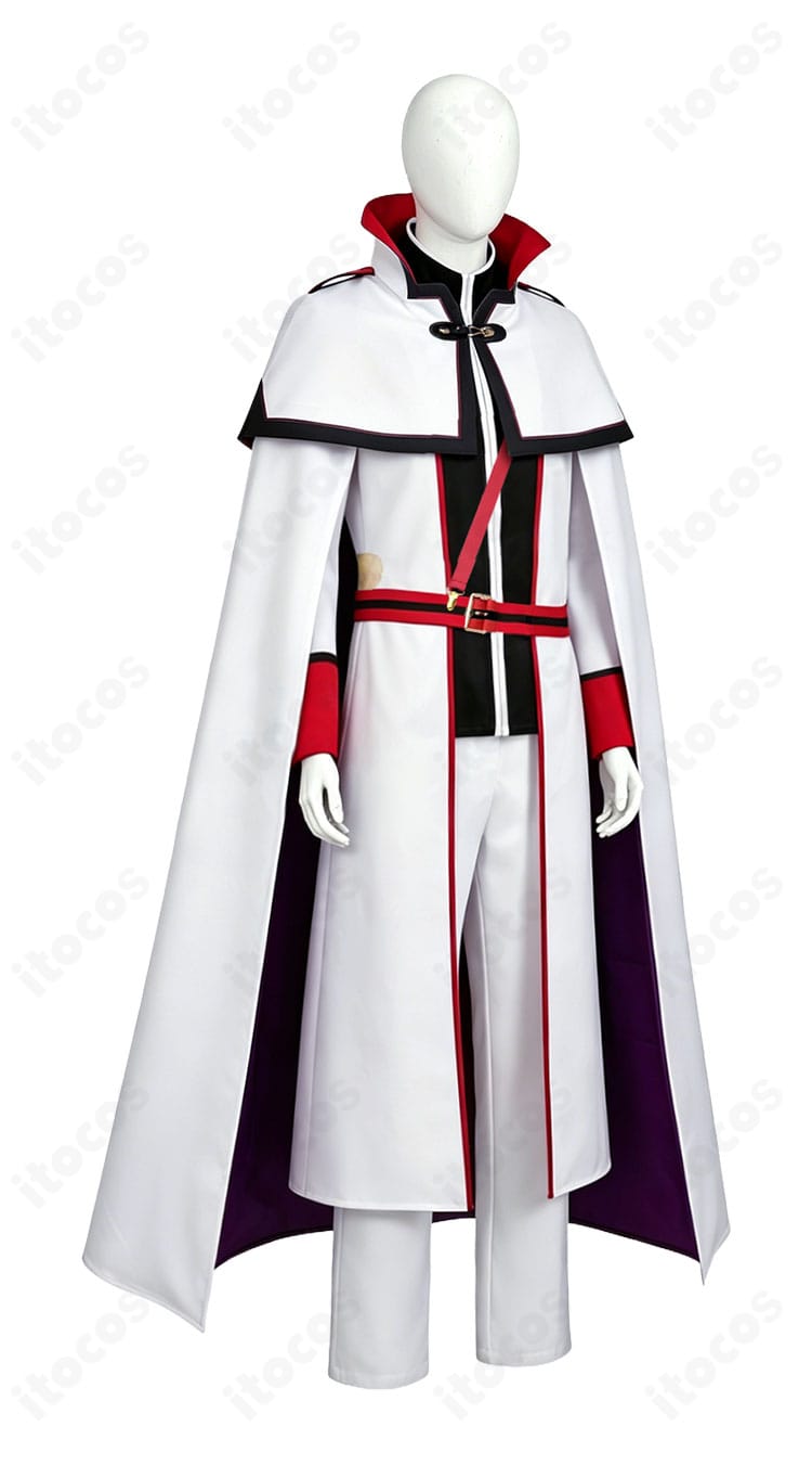 ユリウス・ユークリウス騎士服コスプレ衣装の右側面にあるコートとベルトのディテール