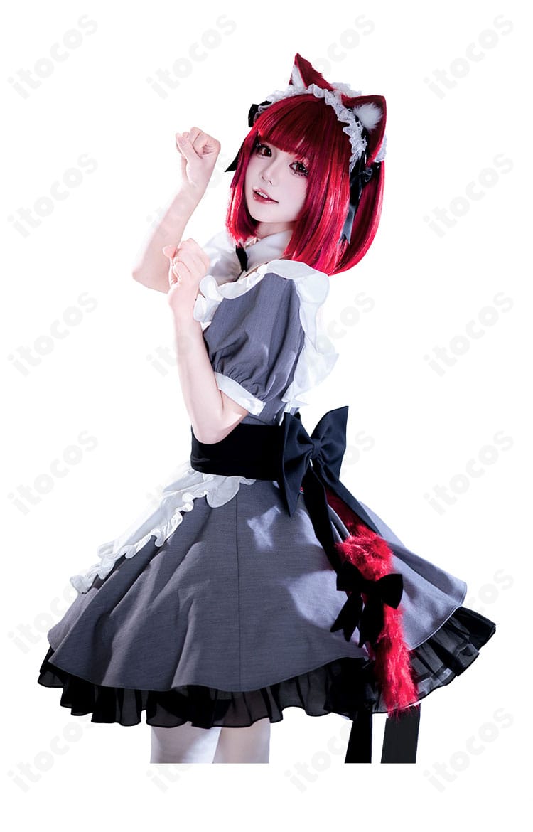 【推しの子】有馬かな猫メイドver.コスプレ衣装の側面装飾ディテール。ワンピースとエプロンの重なりを確認できる画像