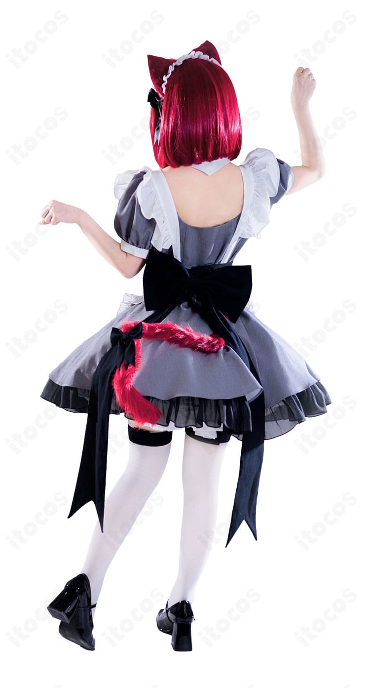 【推しの子】有馬かな猫メイドver.コスプレ衣装の背面イメージ。背中リボンと尻尾が映える後ろ姿
