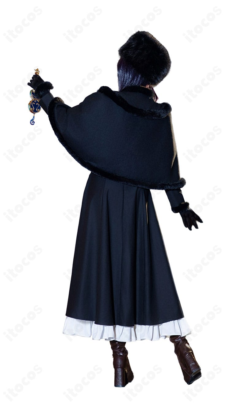 久遠寺有珠コスプレ衣装の背面イメージ。ケープとワンピースの後ろ姿