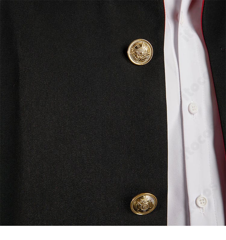 制服ジャケット前開き部分のボタンと縫製ディテール