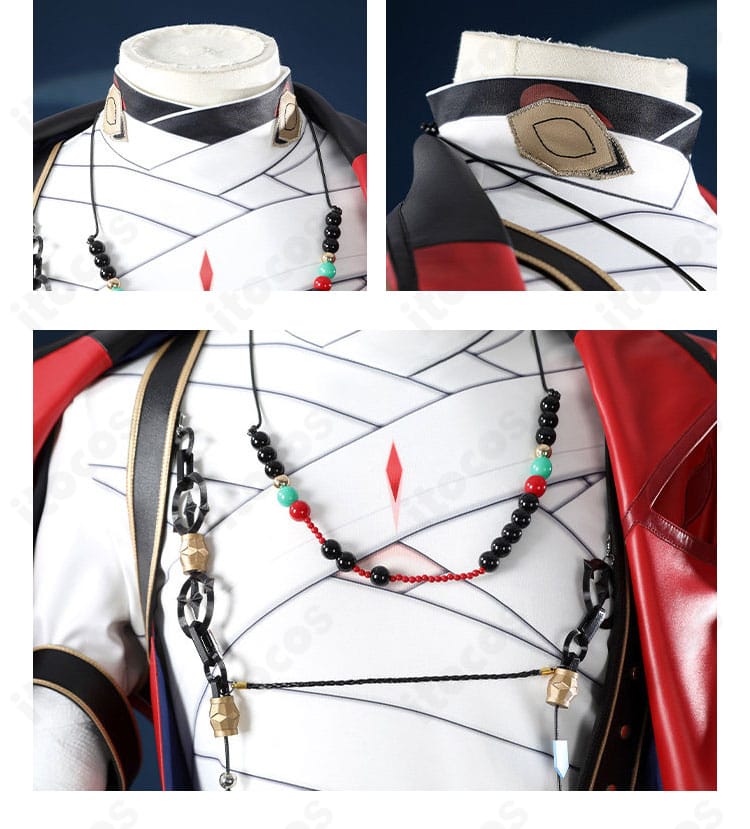 刃コスプレ衣装の襟元と衣襟のレイヤード装飾