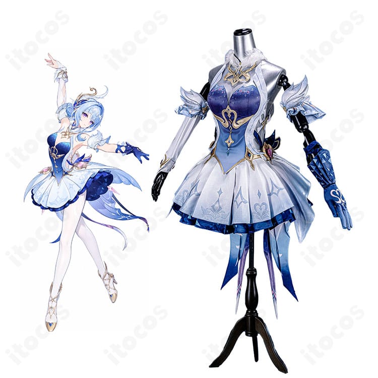 原神 オデット コロレフスキー劇団プリンシパル衣装のキャラクターイメージと青白バレエ風ドレス