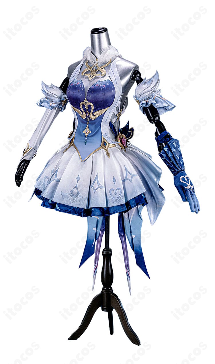 原神 オデット コスプレ衣装の正面デザイン、ワンピースとアームアクセサリー