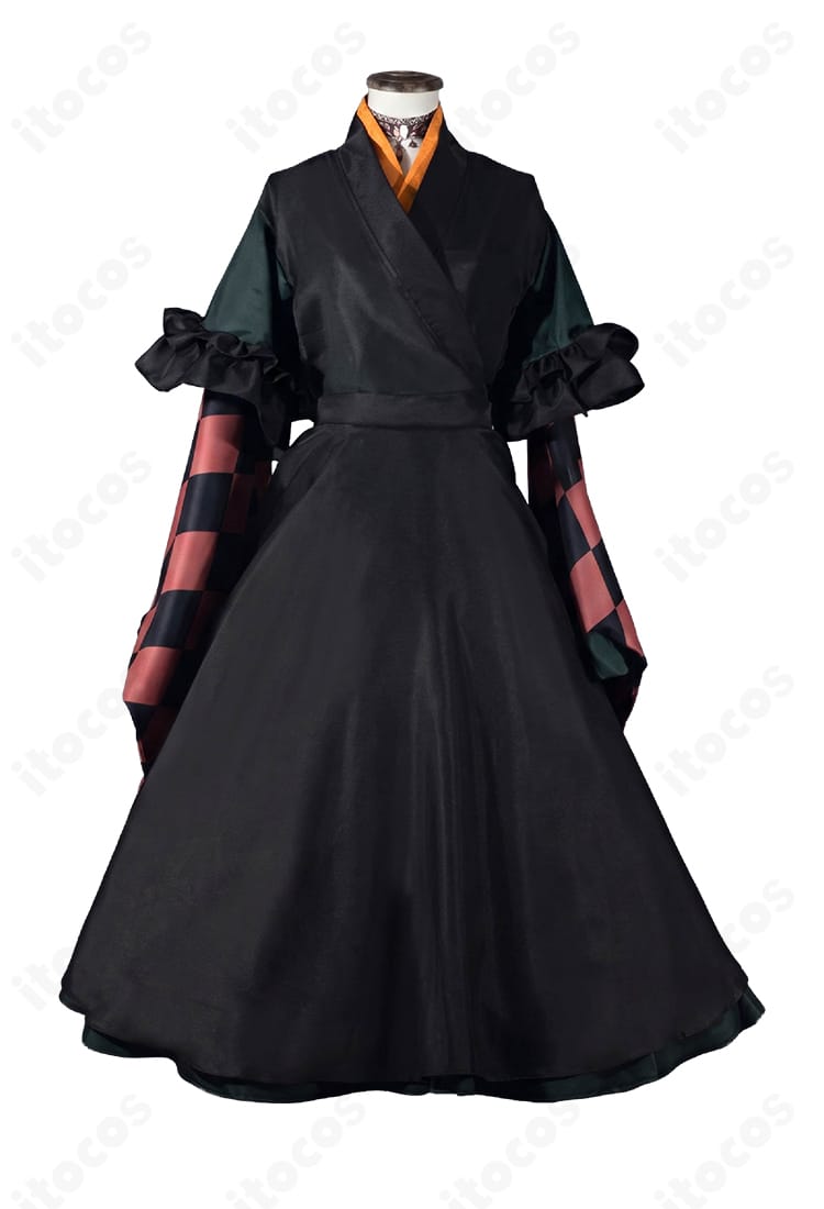 儒烏風亭らでん メイド服コスプレ衣装のスカート正面と格子柄ディテール
