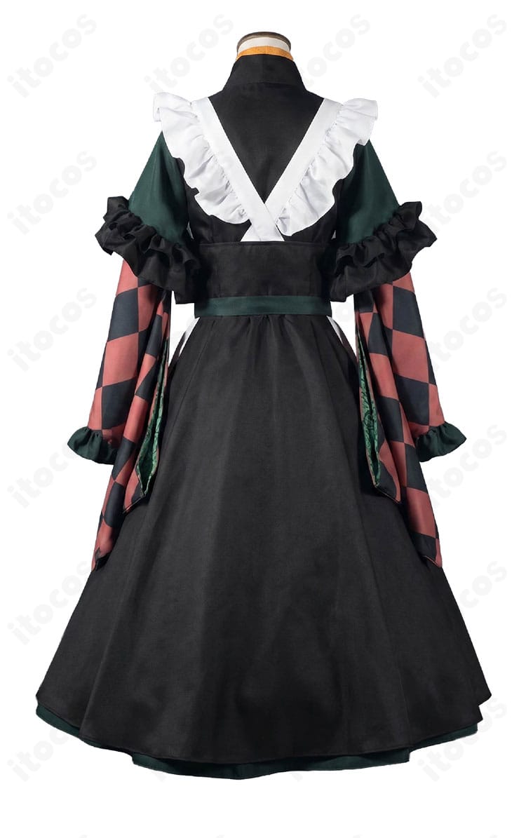 儒烏風亭らでん メイド服コスプレ衣装の背面デザインとリボン装飾