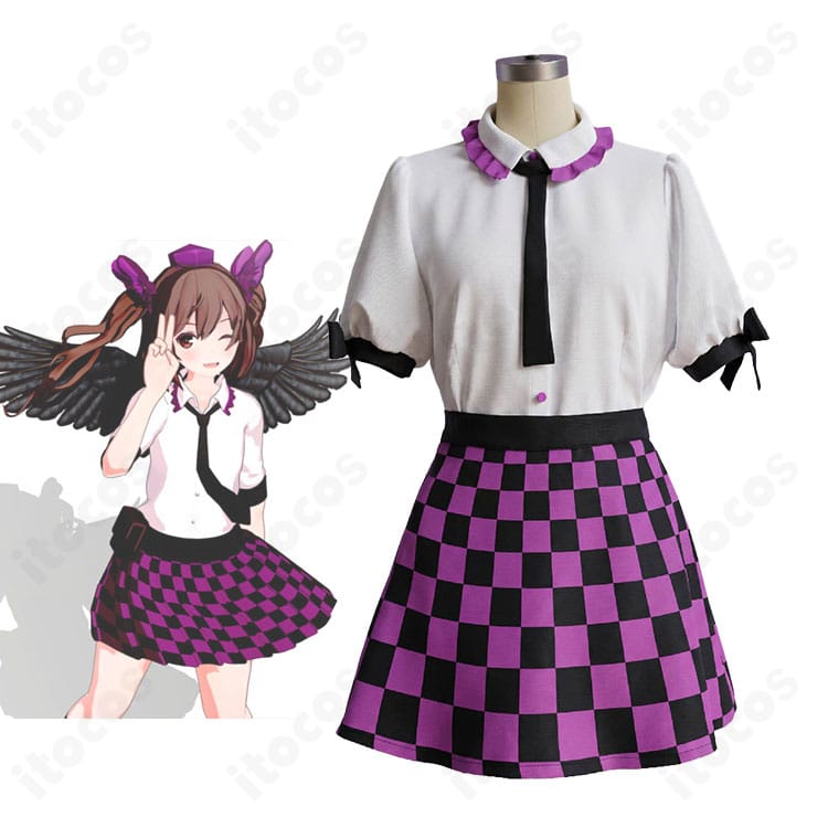 東方Projectの姫海棠はたてキャラクターイメージと制服風コスプレ衣装4点セット