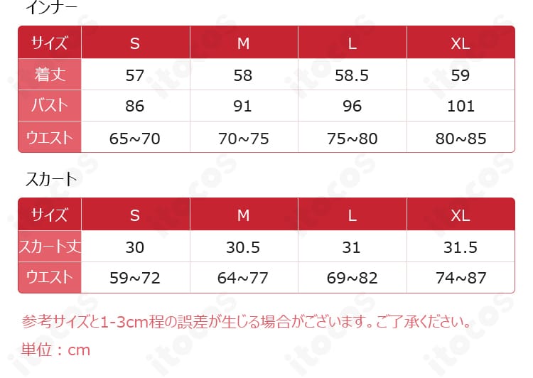 矢澤にこ「ビッグストロベリー♡」覚醒後Ver.コスプレ衣装のサイズ内容図