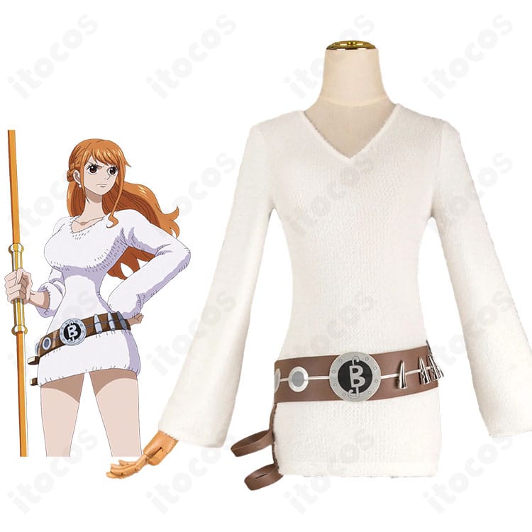 ONE PIECE ナミの白長袖ミニワンピースとベルトを着用したキャラクターイメージ