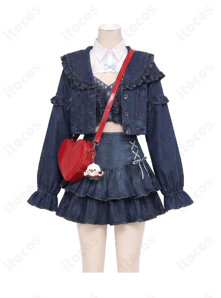 にじさんじ 水面まどか デニム私服コスプレ衣装のジャケットとスカート正面