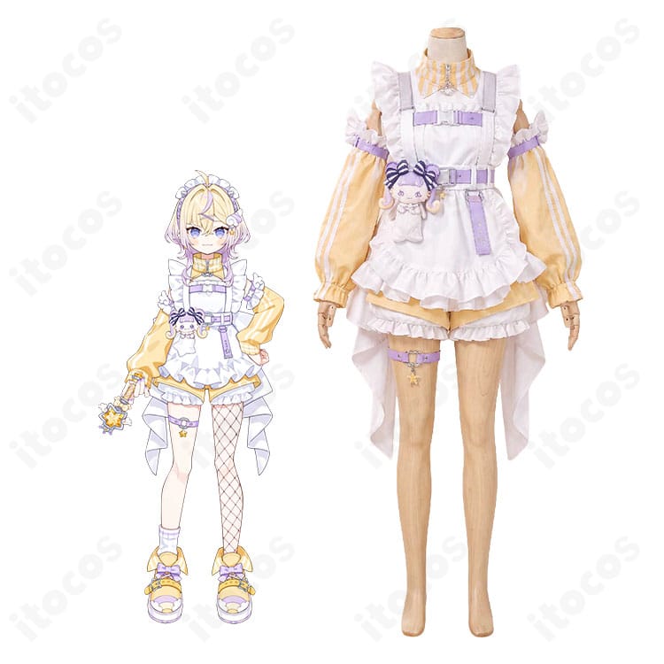 にじさんじ・ぽめろ・ぱんち 魔法少女デビュー衣装Ver.の全身イメージと髪飾り付きコスプレ衣装