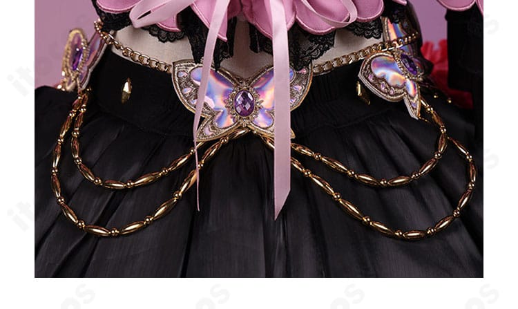 紫吹蘭コスプレ衣装の腰に配置された蝶結び装飾