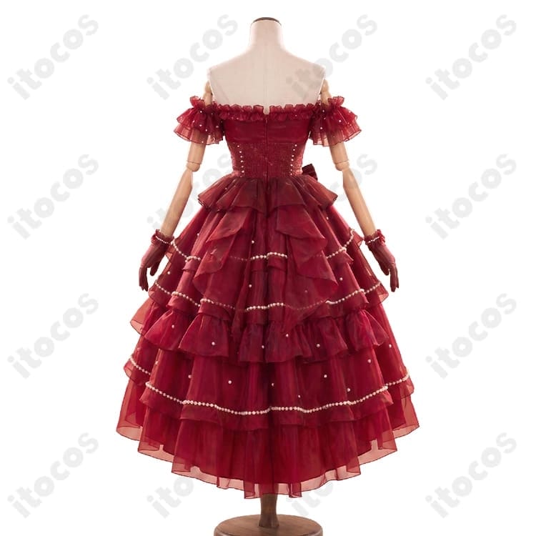 弦巻こころ［夢みたいな］特訓後 深紅のフリルドレスコスプレ衣装3点セット - 2枚目の画像