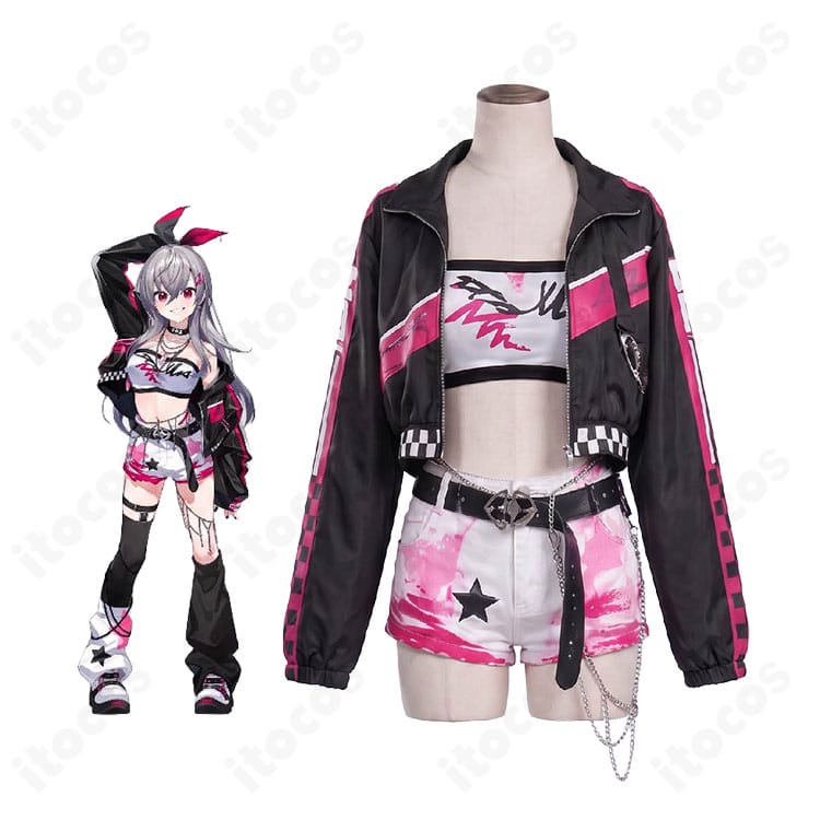 ホロライブ響咲リオナのキャラクタービジュアルとHarajuku Original原宿コスプレ衣装の全体イメージ