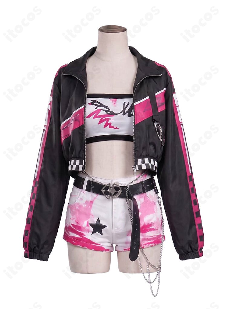 響咲リオナHarajuku Original衣装のジャケット、ブラトップ、ショートパンツを組み合わせた正面デザイン