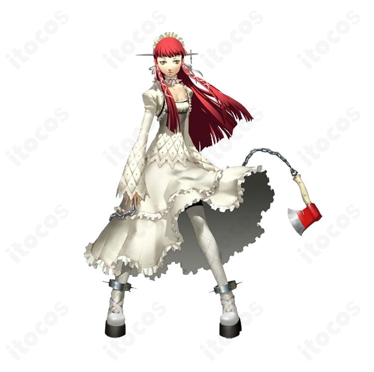 『ペルソナ3』チドリの白系ゴシックロリータコスプレ衣装を着用した全身イメージ