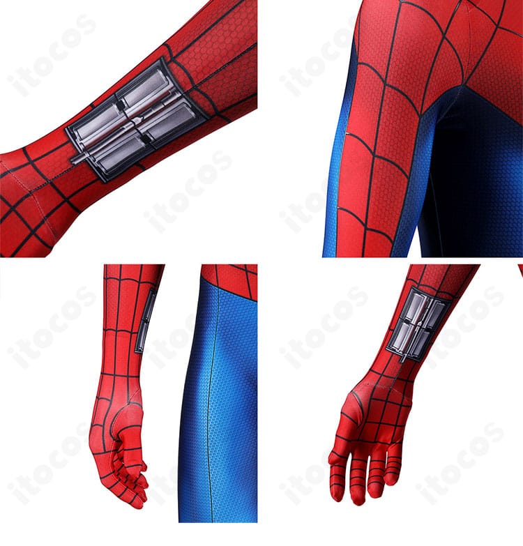 ピーター・パーカー用スパイダーマン衣装の袖に施した細い突起装飾