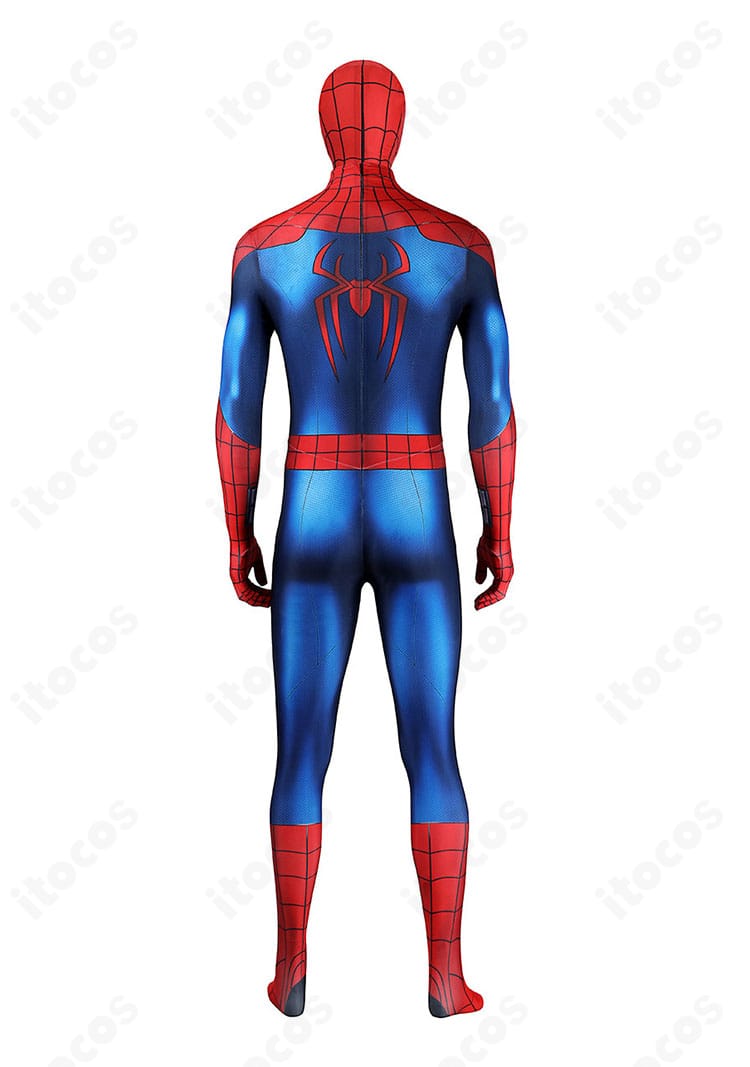 スパイダーマン全身ボディスーツの背面とファスナー配置