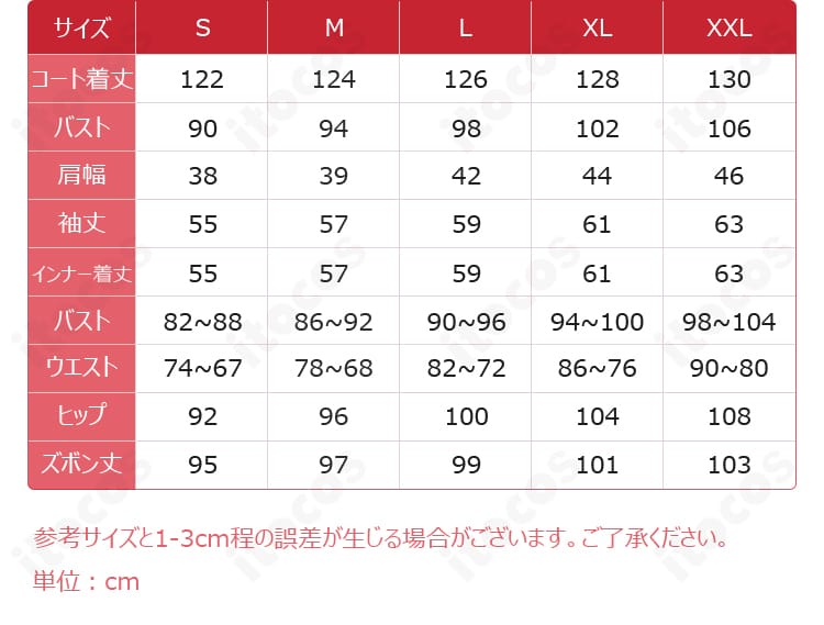 風早 巽Phalaenopsisコスプレ衣装のサイズ案内とセット内容
