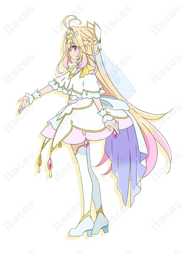 キュアアルカナ変身後コスプレ衣装の側面シルエットと装飾ディテール
