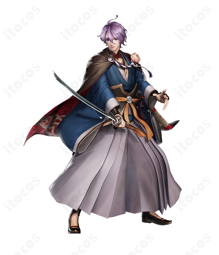刀剣乱舞ONLINE 歌仙兼定の重ね着と袴のシルエットを確認できる左側面の着用イメージ