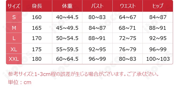 鹿目まどかキュゥべえ着ぐるみパジャマ衣装のS~XXLサイズ案内