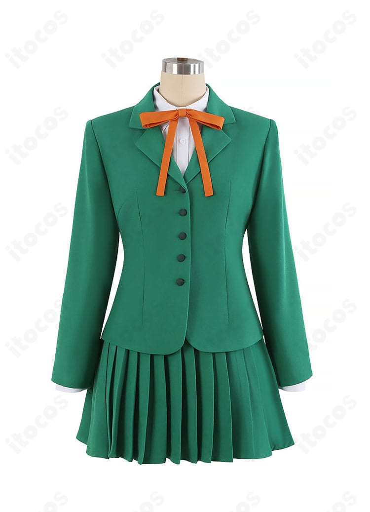 鳳凰寺風 制服Ver.のグリーンジャケットとプリーツスカート正面