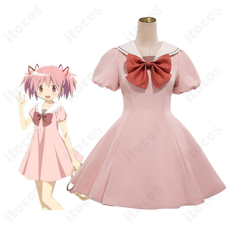 『魔法少女まどか☆マギカ』鹿目まどかのキャラクターイメージとピンクの半袖ワンピース衣装