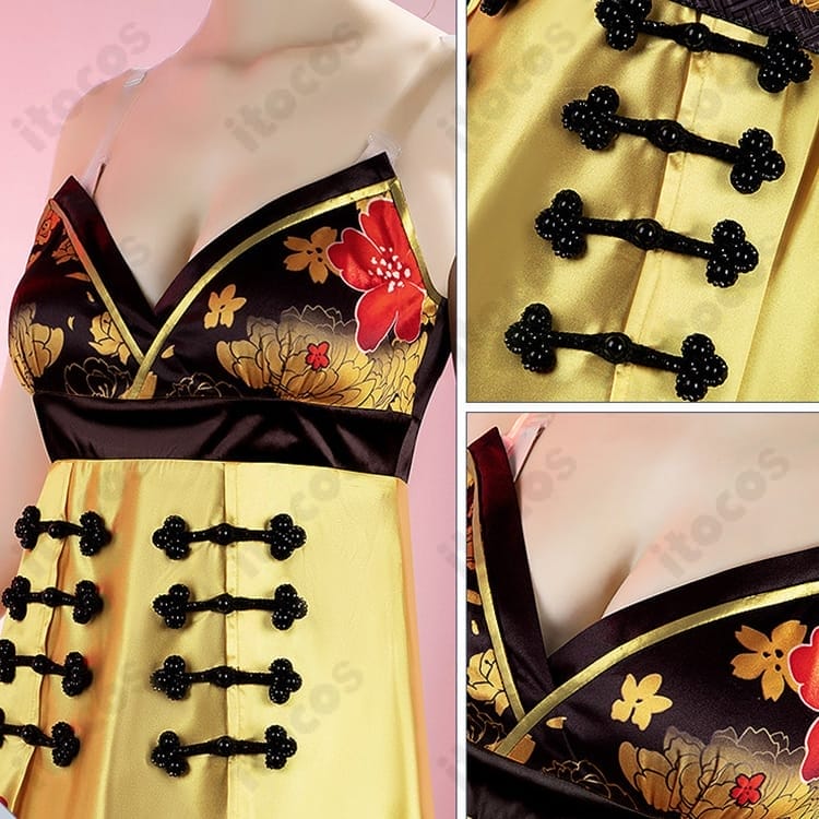 勝利の女神：NIKKE モラン通常衣装｜黒×ゴールドの上品チャイナ風コスプレ - 4枚目の画像