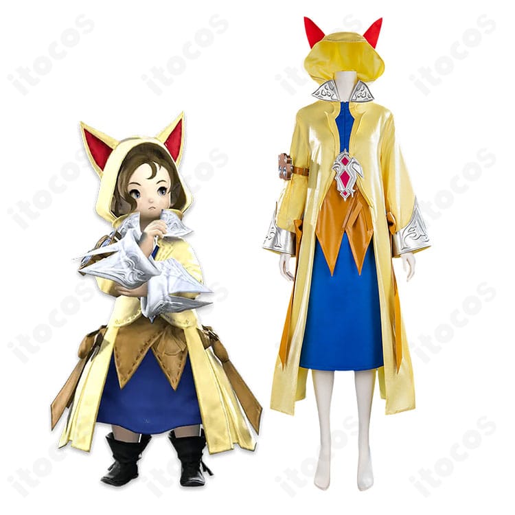 クルル・バルデシオンのキャラクター画像と猫耳フード付きコスプレ衣装の商品画像
