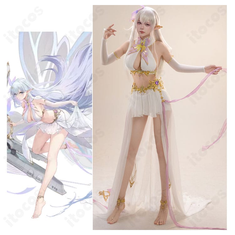 アズールレーンのアルビオンのキャラクター画像と白×ゴールドのコスプレ衣装