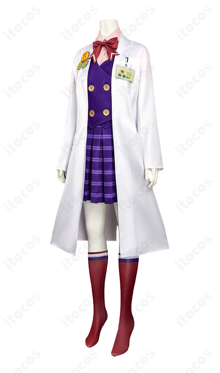 宝月茜コスプレ衣装の白衣と制服を重ねた側面シルエット