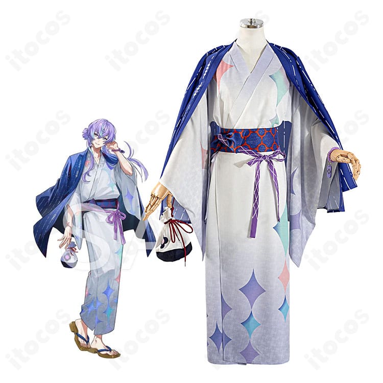 にじさんじ・星導ショウの人物画像と極楽湯・RAKU SPAコラボ浴衣Ver.の商品衣装