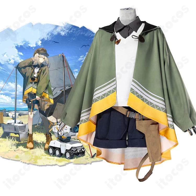 アークナイツのシーンのキャラクター画像と「新たな地形」コスプレ衣装の商品画像
