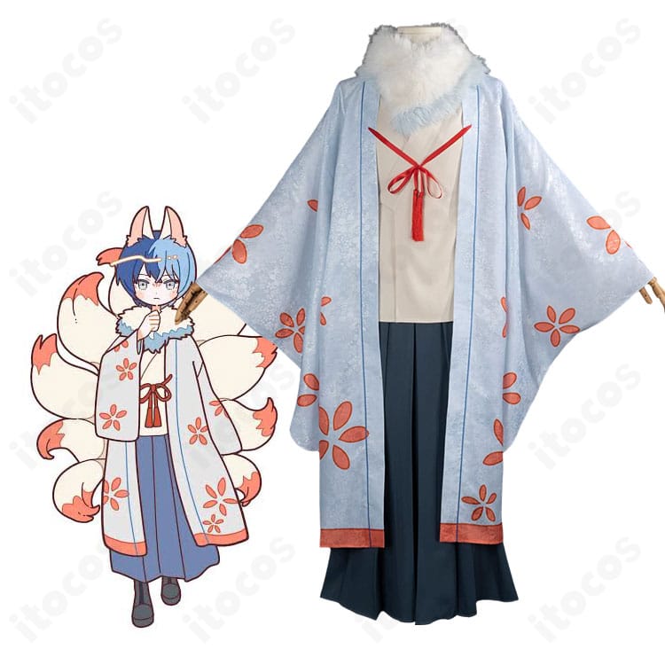 プロセカの青柳冬弥のキャラクター画像と「あやかし横丁の夏休み」コスプレ衣装の商品画像