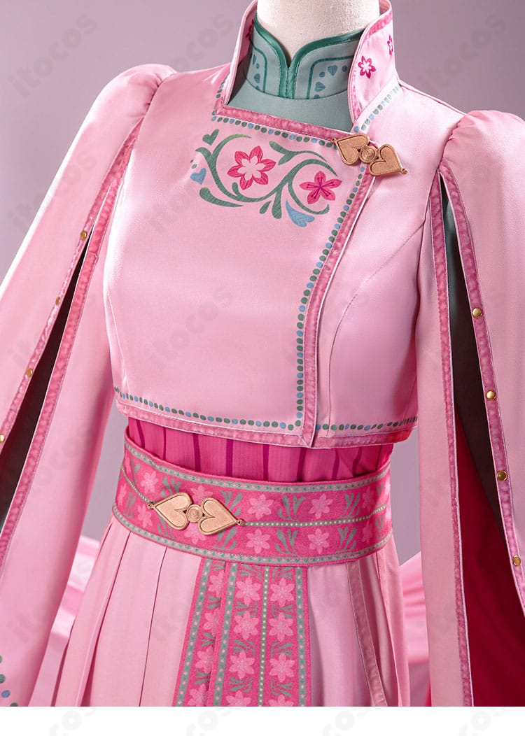 アナのピンクドレスの前合わせ部分にある装飾の詳細