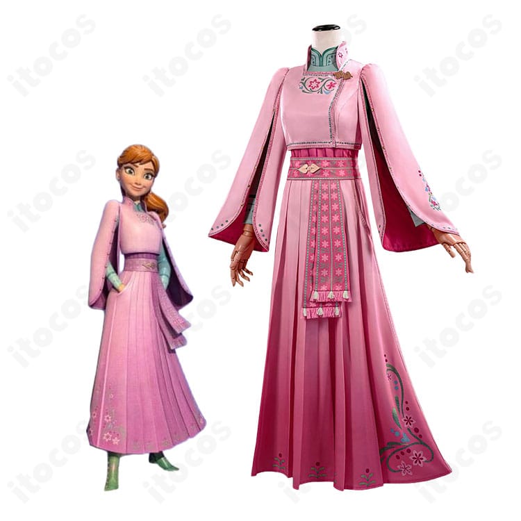 アナと雪の女王のアナのキャラクター画像とピンクドレスのコスプレ衣装