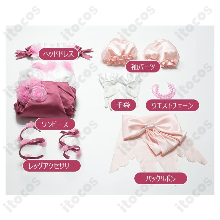 Re:ゼロから始める異世界生活（リゼロ）レム／ラムの華やかなローズドレスコスプレ衣装７点セット - 5枚目の画像