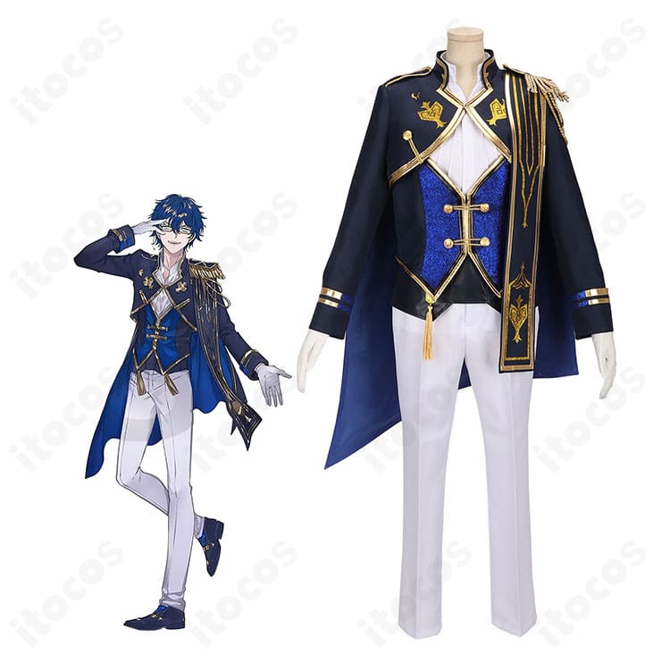にじさんじ レオス・ヴィンセントのキャラクター画像とネイビー×ブルーのライブ共通コスプレ衣装