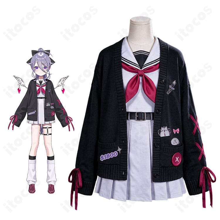ホロライブ 古石ビジューのキャラクター画像とコンバットアカデミー制服コスプレ衣装の比較